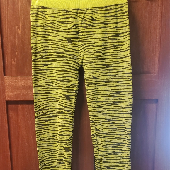 Neon Yellow Zebra Print Textured Stretch Pants Medium - Picture 2 of 5